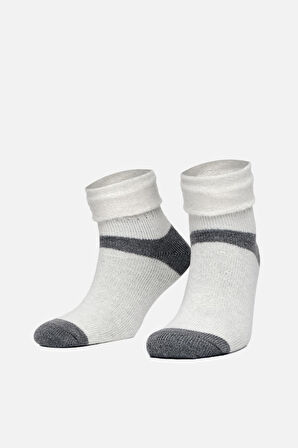 Mısırlı Kadın Alpaka Yünü Kışlık Kıvrık Tekli Ekru Soket Çorap