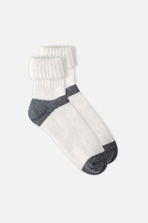 Mısırlı Kadın Alpaka Yünü Kışlık Kıvrık Tekli Ekru Soket Çorap