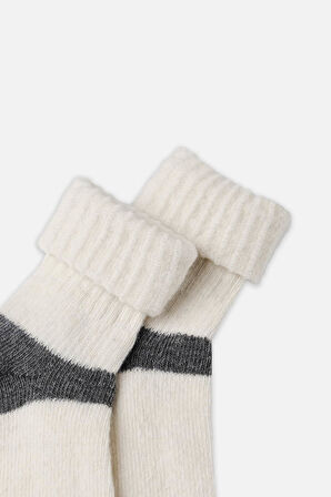 Mısırlı Kadın Alpaka Yünü Kışlık Kıvrık Tekli Ekru Soket Çorap