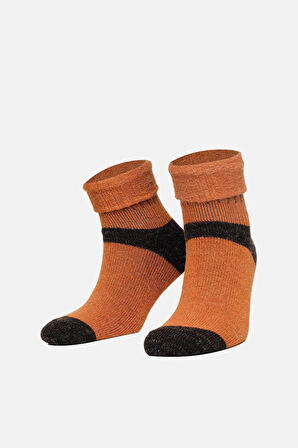 Mısırlı Kadın Alpaka Yünü Kışlık Kıvrık Tekli Oranj Soket Çorap
