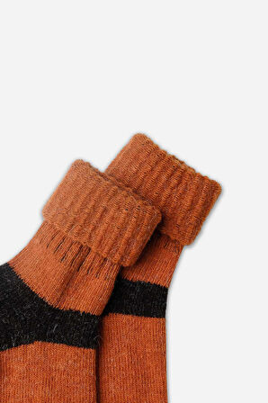 Mısırlı Kadın Alpaka Yünü Kışlık Kıvrık Tekli Oranj Soket Çorap