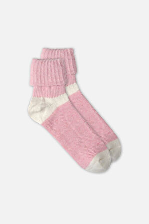 Mısırlı Kadın Alpaka Yünü Kışlık Kıvrık Tekli Pembe Soket Çorap