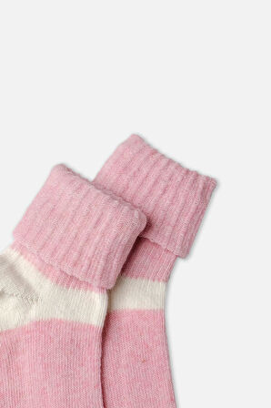 Mısırlı Kadın Alpaka Yünü Kışlık Kıvrık Tekli Pembe Soket Çorap