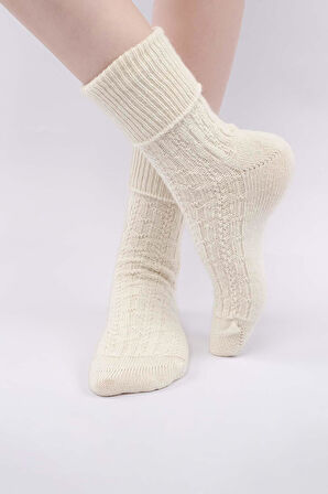 Mısırlı Kadın Koyun Yünü Tekli Ekru Kıvrık Soket Çorap M 75005 E