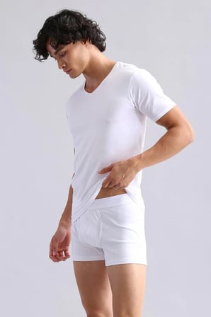 Mısırlı Modal By Tencel Hercules Slim Fit V Yaka Fanila / T-Shirt Beyaz