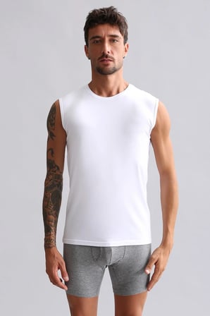 mısırlı modal by tencel hercules slim fit bisiklet yaka sporcu atlet beyaz