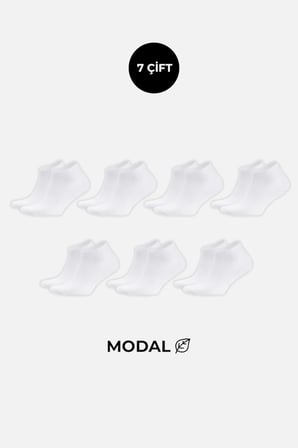 MODAL Kadın Kutulu 7 Çift Patik Çorap Beyaz