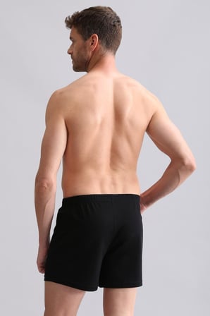mısırlı organic pamuklu relaks loose fit düğmeli ekstra bol kesim uzun şort boxer siyah