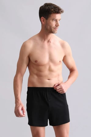 Mısırlı Organic Pamuklu Relaks Loose Fit Düğmeli Ekstra Bol Kesim Uzun Şort Boxer Siyah
