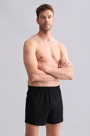 Mısırlı Organic Pamuklu Relaks Loose Fit Düğmeli Ekstra Bol Kesim Uzun Şort Boxer Siyah