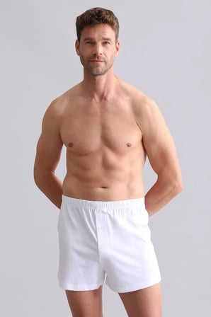 Mısırlı Organic Pamuklu Relaks Loose Fit Düğmeli Ekstra Bol Kesim Uzun Şort Boxer Beyaz