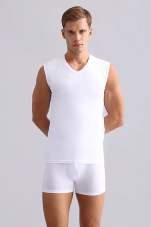 mısırlı modal by tencel hercules slim fit v yaka sporcu atlet / t-shirt beyaz