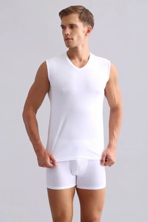 mısırlı modal by tencel hercules slim fit v yaka sporcu atlet / t-shirt beyaz