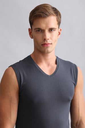 mısırlı modal by tencel hercules slim fit v yaka sporcu atlet / t-shirt antrasit