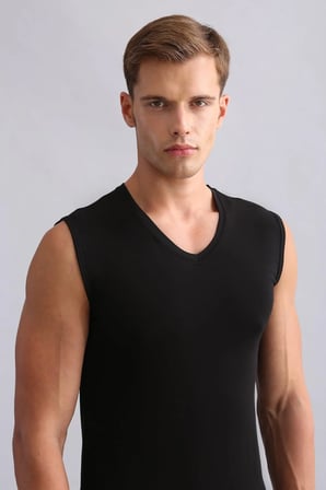 Mısırlı Modal By Tencel Hercules Slim Fit V Yaka Sporcu Atlet / T-Shirt Siyah