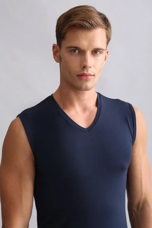 mısırlı modal by tencel hercules slim fit v yaka sporcu atlet / t-shirt lacivert