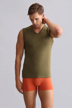 mısırlı modal by tencel hercules slim fit v yaka sporcu atlet / t-shirt koyu haki