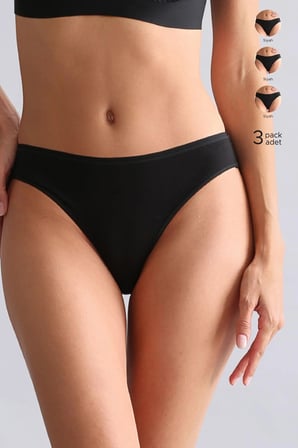 Mısırlı Modal by TENCEL HERA İnce Lastikli 3'lü Brazillian Külot Siyah