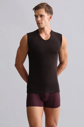 mısırlı modal by tencel hercules slim fit v yaka sporcu atlet / t-shirt kahverengi