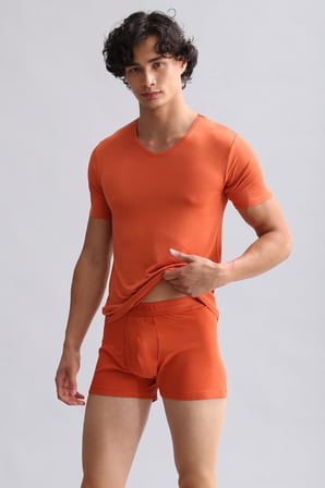 Mısırlı Modal By Tencel Hercules Slim Fit V Yaka Fanila / T-Shirt Pas Kırmızısı