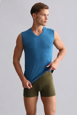 mısırlı modal by tencel hercules slim fit v yaka sporcu atlet / t-shirt petrol