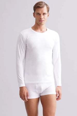 Erkek Modal by TENCEL HERCULES Slim Fit Bisiklet Yaka Uzun Kollu Fanila Beyaz