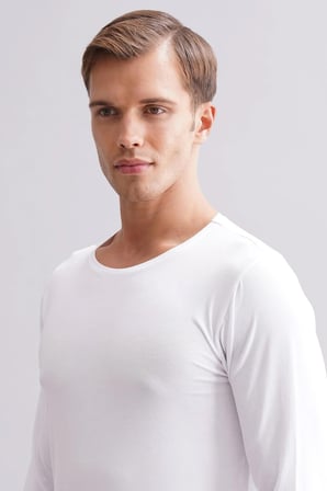 Erkek Modal by TENCEL HERCULES Slim Fit Bisiklet Yaka Uzun Kollu Fanila Beyaz