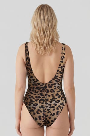 Mısırlı Tül Detaylı Askılı Kruvaze Büyük Beden Mayo Leopar Desenli