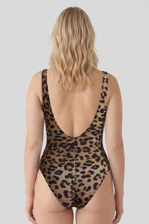 Mısırlı Tül Detaylı Askılı Kruvaze Büyük Beden Mayo Leopar Desenli