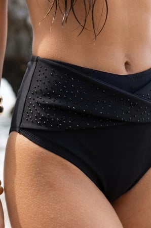 Mısırlı Taşlı Kaplı Straplez Bikini Takım Siyah