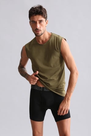 mısırlı modal by tencel hercules slim fit bisiklet yaka sporcu atlet koyu haki