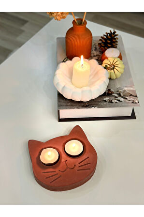 El yapımı beton kedi gözlü tealight mumluk Kiremit / Tek Ebat