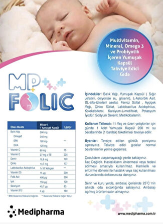 Mp Folic 30 Tablet Multivitamin, Mineral, Omega-3 ve Probiyotik Içeren Takviye Edici Gıda