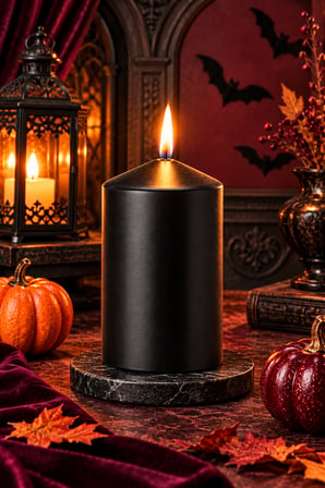 Halloween Siyah Baton Kütük Mum 7x10 cm Cadılar Bayramı Dekoratif Silindir Mum Parti Masa Süsü