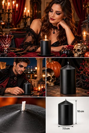Halloween Siyah Baton Kütük Mum 7x10 cm Cadılar Bayramı Dekoratif Silindir Mum Parti Masa Süsü