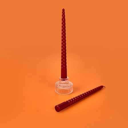 Mumsan 2'li Burgulu Parlak Şamdan Mumu - Metalik Bordo - 25 cm