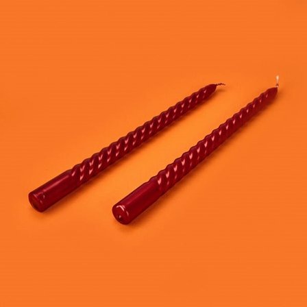 Mumsan 2'li Burgulu Parlak Şamdan Mumu - Metalik Bordo - 25 cm