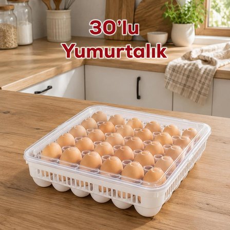 Porsima VC-724 Peggy 30 Bölmeli Kapaklı Yumurta Kutusu Yumurtalık Buzdolabı Organizeri Saklama Kabı
