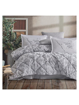 Clasy Ranforce %100 Pamuk Çift Kişilik Silikon Yorgan 195 x 215 Gri