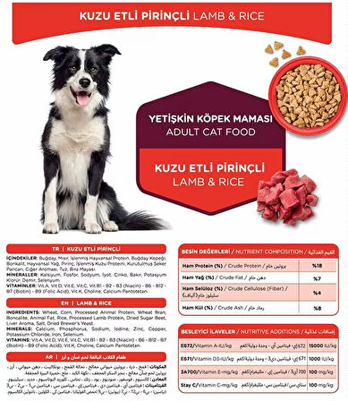 Kuzu Etli & Pirinçli Yetişkin Köpek Maması 3 KG (6 Adet)