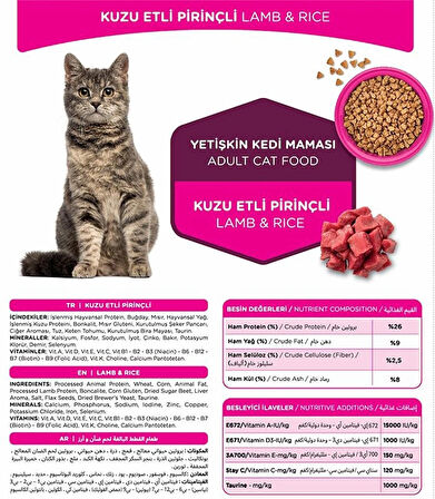 Kuzu Etli ve Pirinçli Yetiskin Kedi Mamasi 15 KG