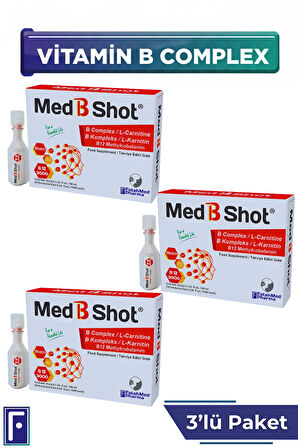MED B SHOT B12 Kompleks Vit. (METİLKOBALAMİN) ,B1 ,B2,B3,B5,B6,B1 ,Biotin ,L Karnitin 3'lü Avantaj