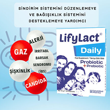 LifyLact ® Daily Probiyotik, Prebiyotik, 30 Kapsül , Günlük Probioyotik