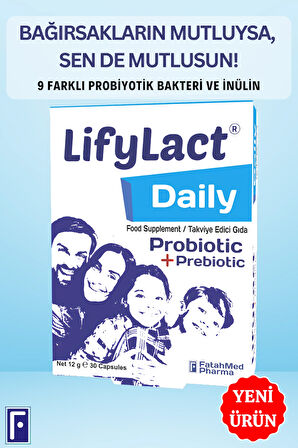 LifyLact ® Daily Probiyotik, Prebiyotik, 30 Kapsül , Günlük Probioyotik 2'Lİ Avantaj Paketi 