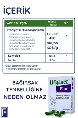 LifyLact Flor Probiyotik Kapsül , Prebiyotik , Laktuloz, 2'li Avantaj Paketi