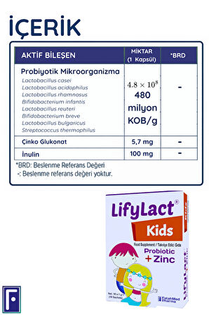 LifyLact ® Kids Probiyotik , Prebiyotik Saşe , Çinko
