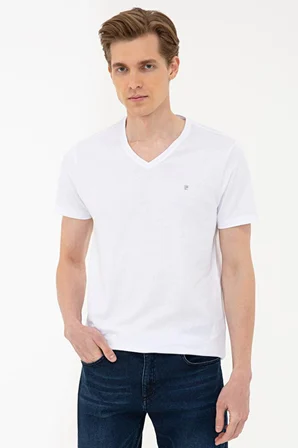 Pierre Cardin  Beyaz Slim Fit Basic V Yaka T-Shirt