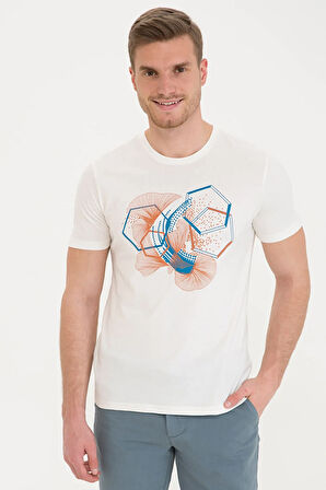 Ekru Slim Fit Bisiklet Yaka T-Shirt