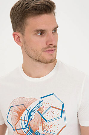 Ekru Slim Fit Bisiklet Yaka T-Shirt