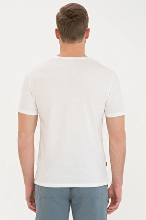 Ekru Slim Fit Bisiklet Yaka T-Shirt